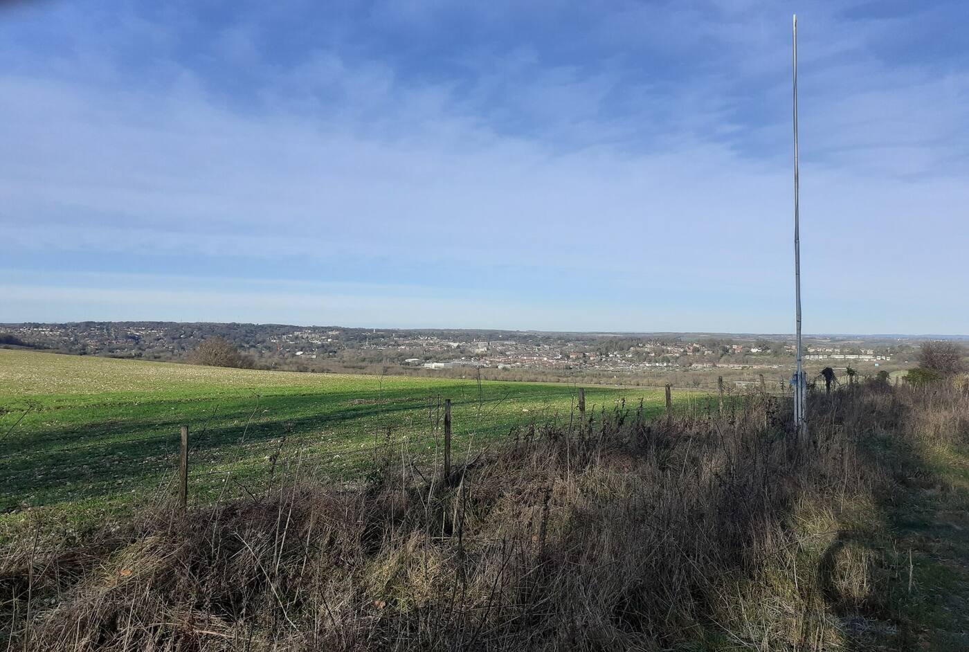 A view over the city of Winchester from the surrounding hills.
