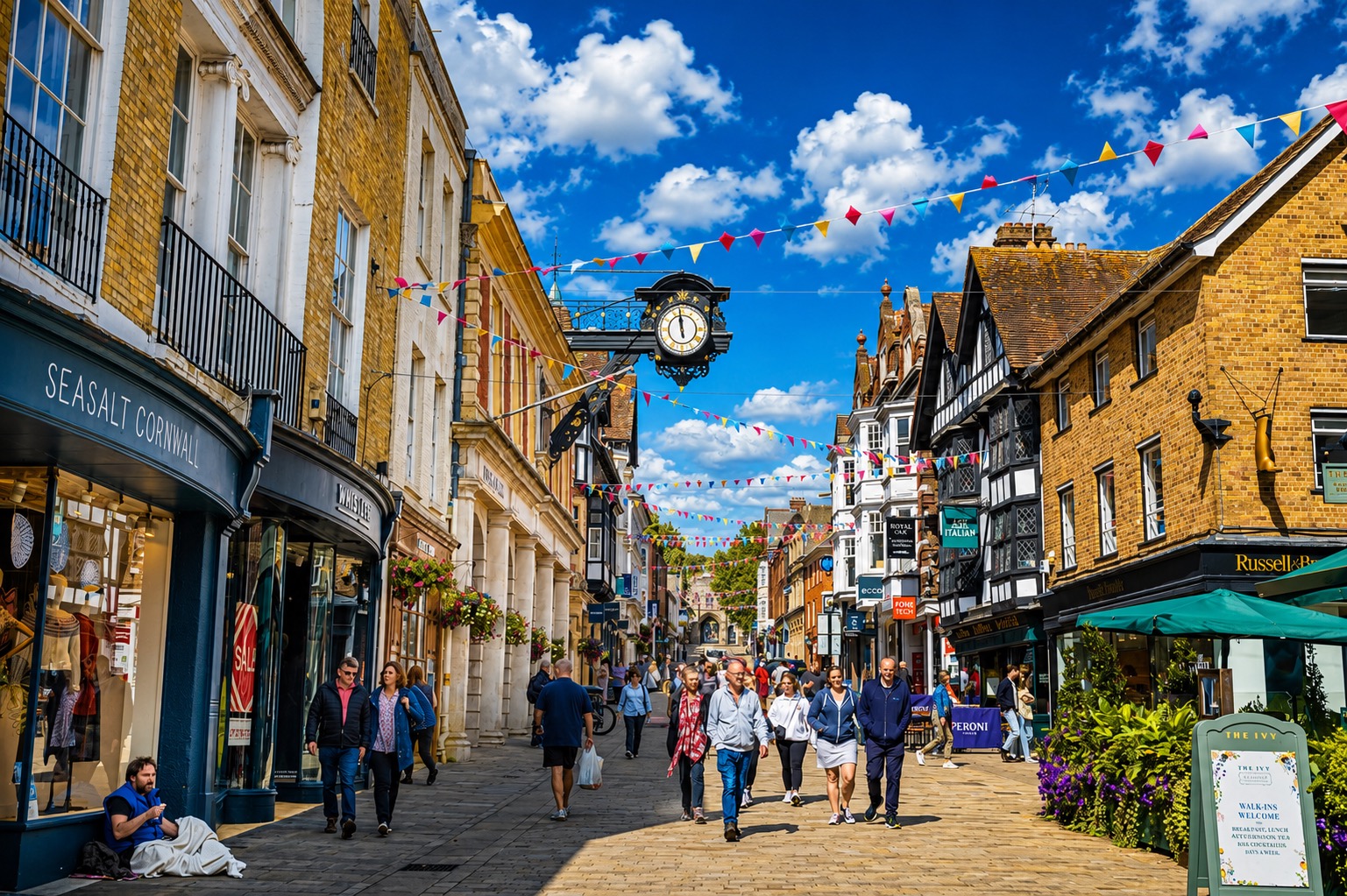 Winchester Cathedral rising above the rooftops and treetops of the historic city, Hampshire.